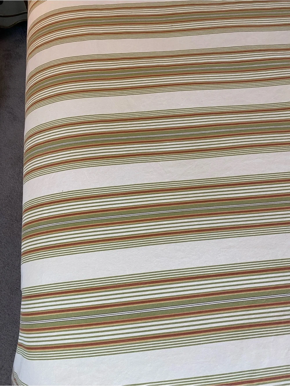 Striped Cotton flat sheet in Cream, Tan & olive green earth-tones striped